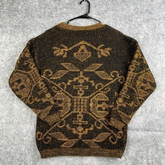 Vintage Adele Knitwear Women's Grandma Sweater Gold Abstract Print Acrylic See - Picture 7 of 7